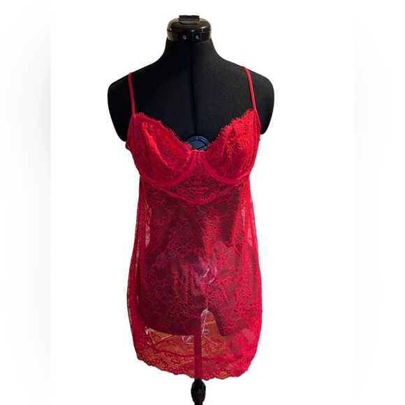 NWT International Concepts Lace Cupped Chemise/Panty 2 piece set Red - Picture 2 of 7